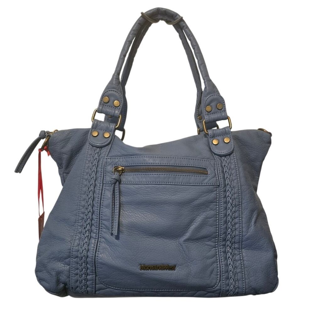 Montana West Washed Leather Baby Blue Shoulder or Crossbody Bag Purse NWT